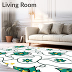 Whimsical Teal Star Creature Pattern Rug