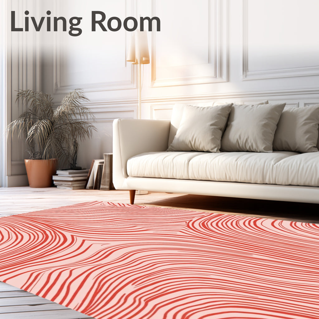 Wavy Red Striped Organic Pattern Rug