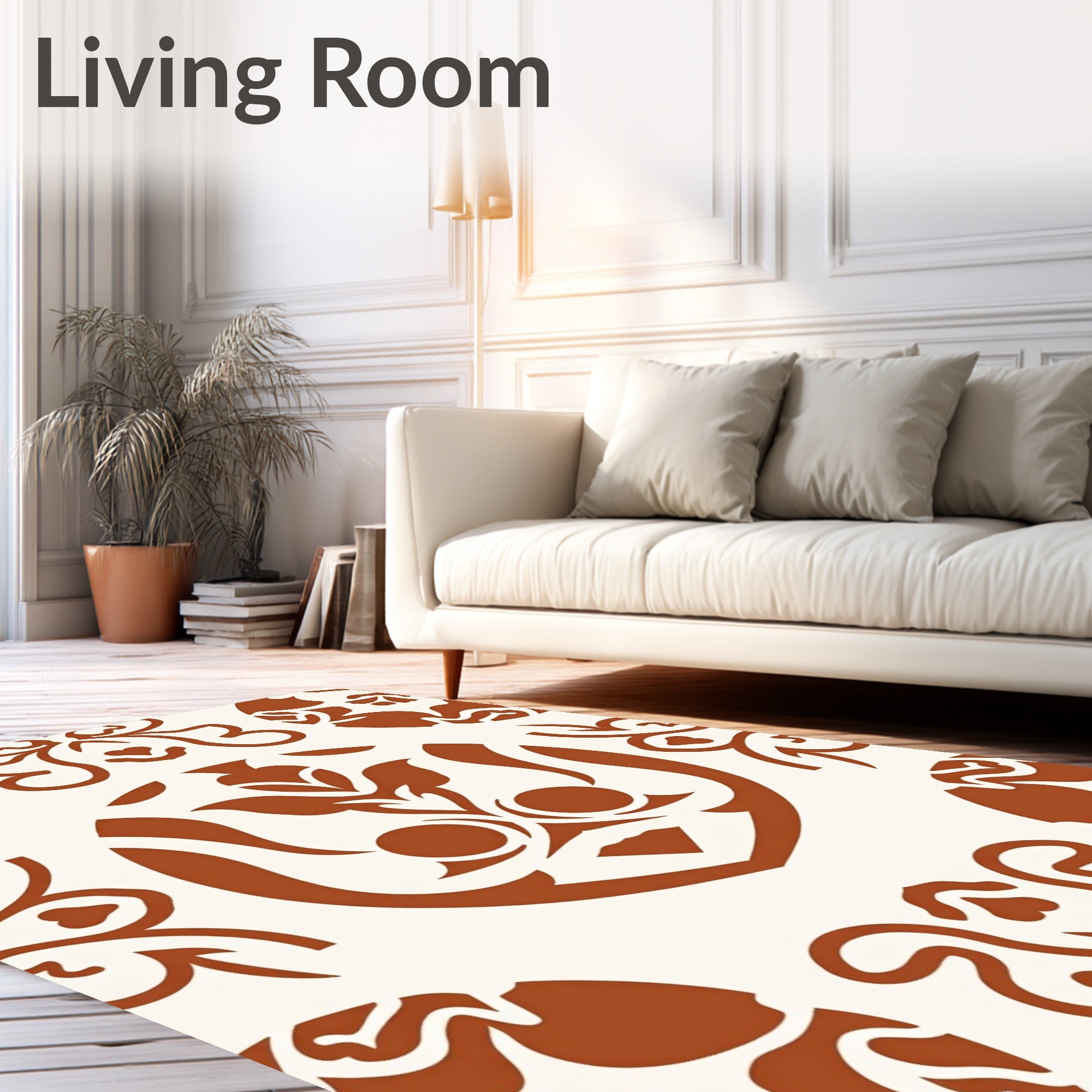 Ornate Terracotta Floral Medallion Pattern Rug
