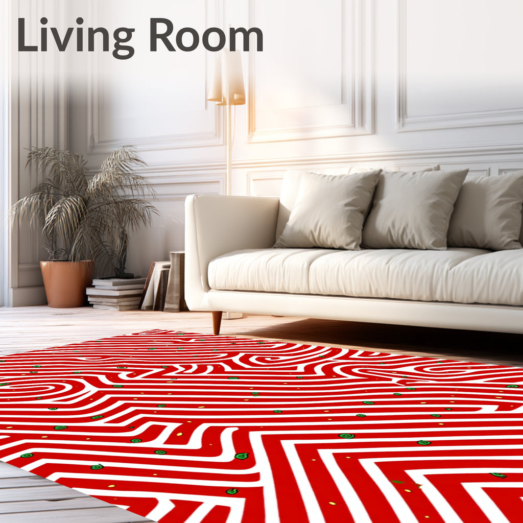 Abstract Red White Flowing Maze Rug
