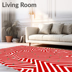 Abstract Red White Flowing Maze Rug