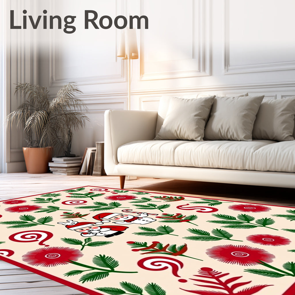 Christmas Cartoon Red Green Foliage Rug