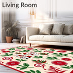 Christmas Cartoon Red Green Foliage Rug