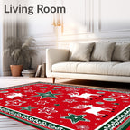 Holiday Reindeer Star Burst Red Rug