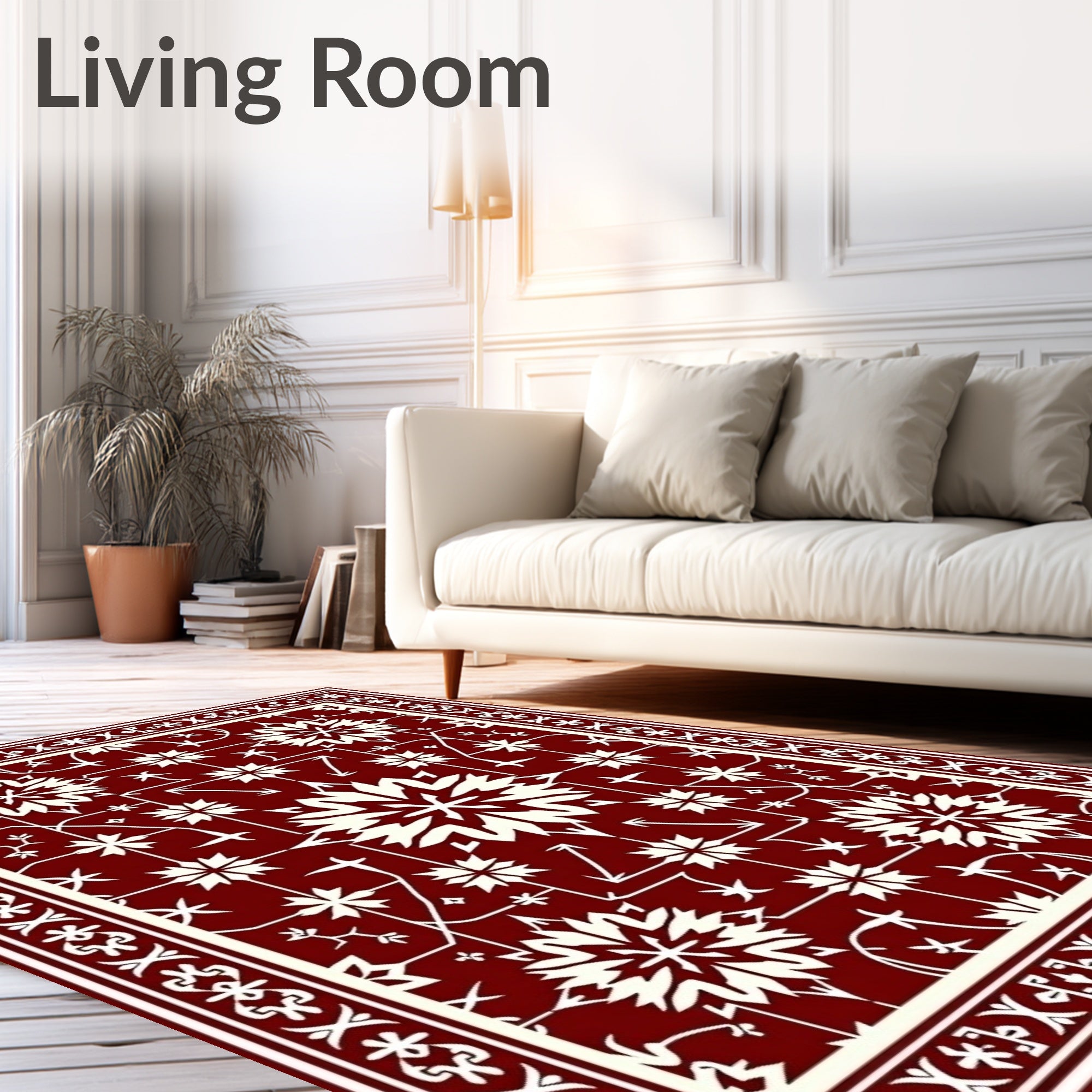 Deep Red Floral Starburst Pattern Rug