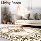Ornate Brown Cream Scroll Medallion Rug