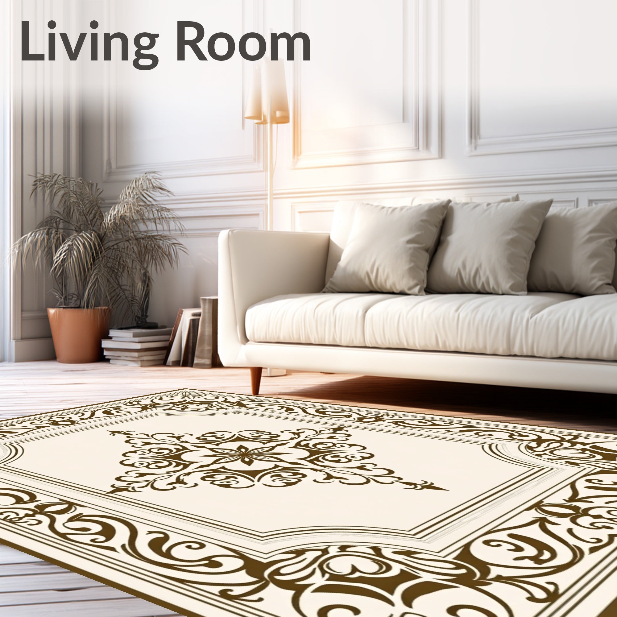 Ornate Brown Cream Scroll Medallion Rug
