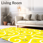 Whimsical Yellow Swirl Floral Design Rug