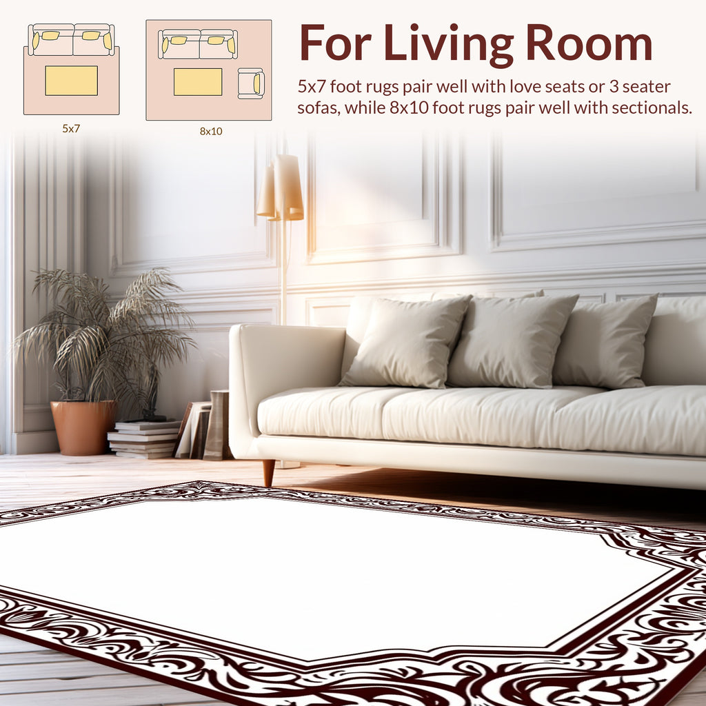 Ornate Floral Decorative Border Design Rug