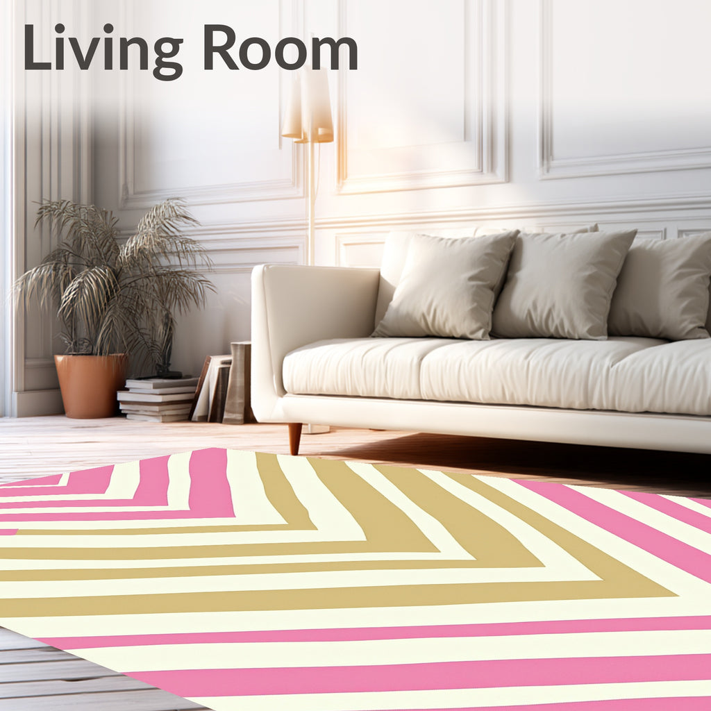 Pink Golden Cream Chevron Stripes Rug