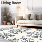 Elegant Blue White Floral Damask Rug