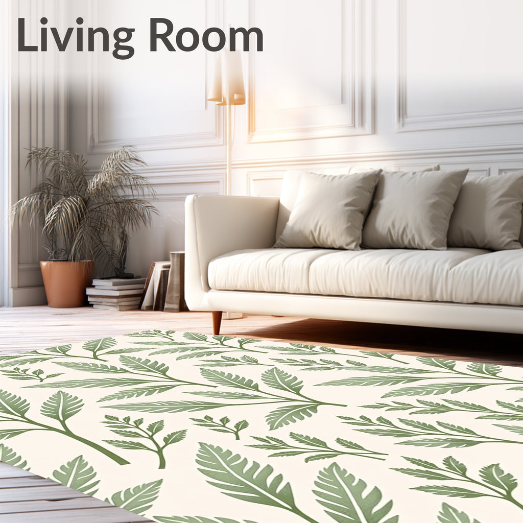 Green Leaf Patterned Elegant Design Rug