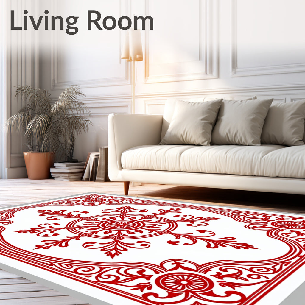 Ornate Red Filigree Mandala Pattern Rug