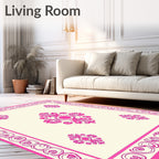 Vibrant Floral Motif Bordered Design Rug