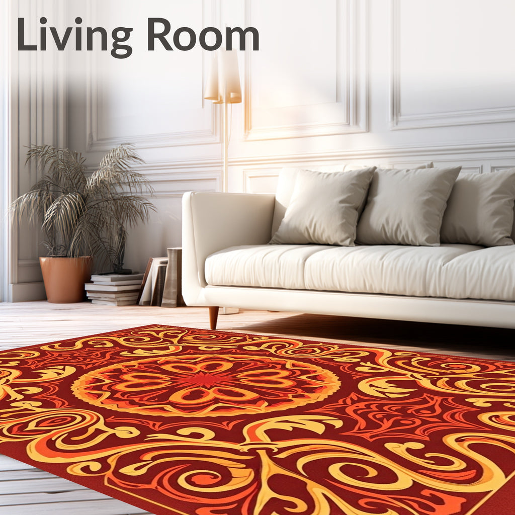 Rich Red Gold Swirl Mandala Rug