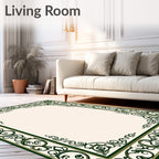 Elegant Emerald Floral Scroll Border Rug