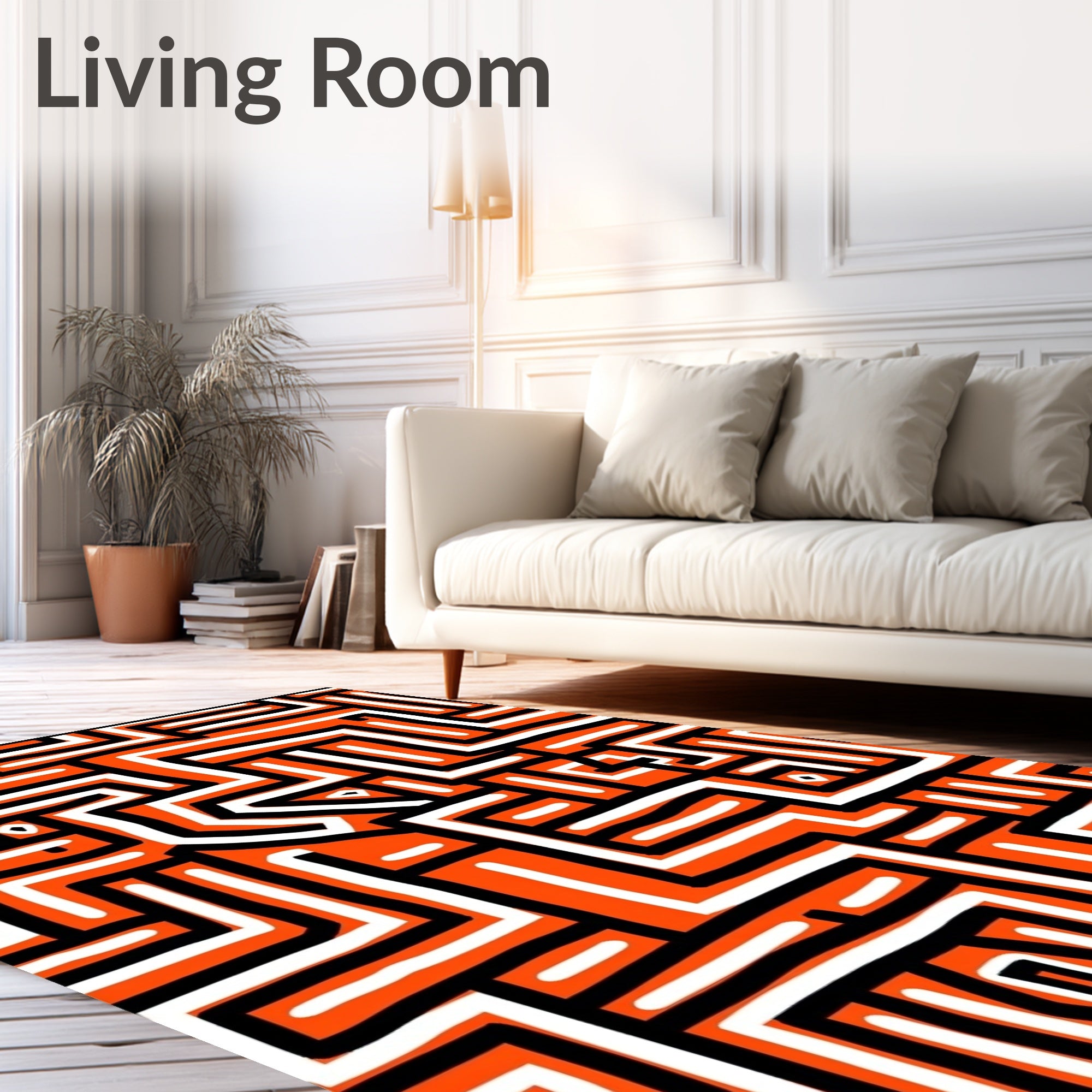 Bold Orange Geometric Maze Pattern Rug