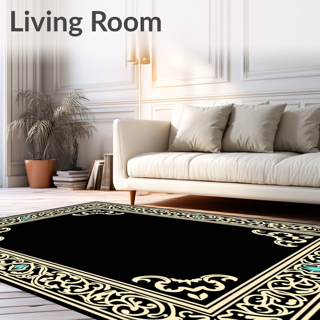 Elegant Cream Beige Scrollwork Frame Rug