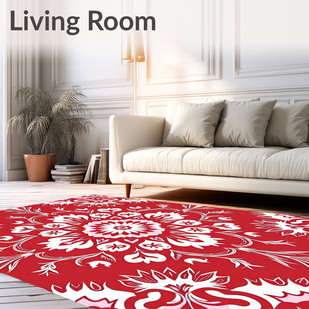 Bold Red White Floral Radiance Design Rug
