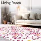 Whimsical Pink Floral Swirl Pattern Rug