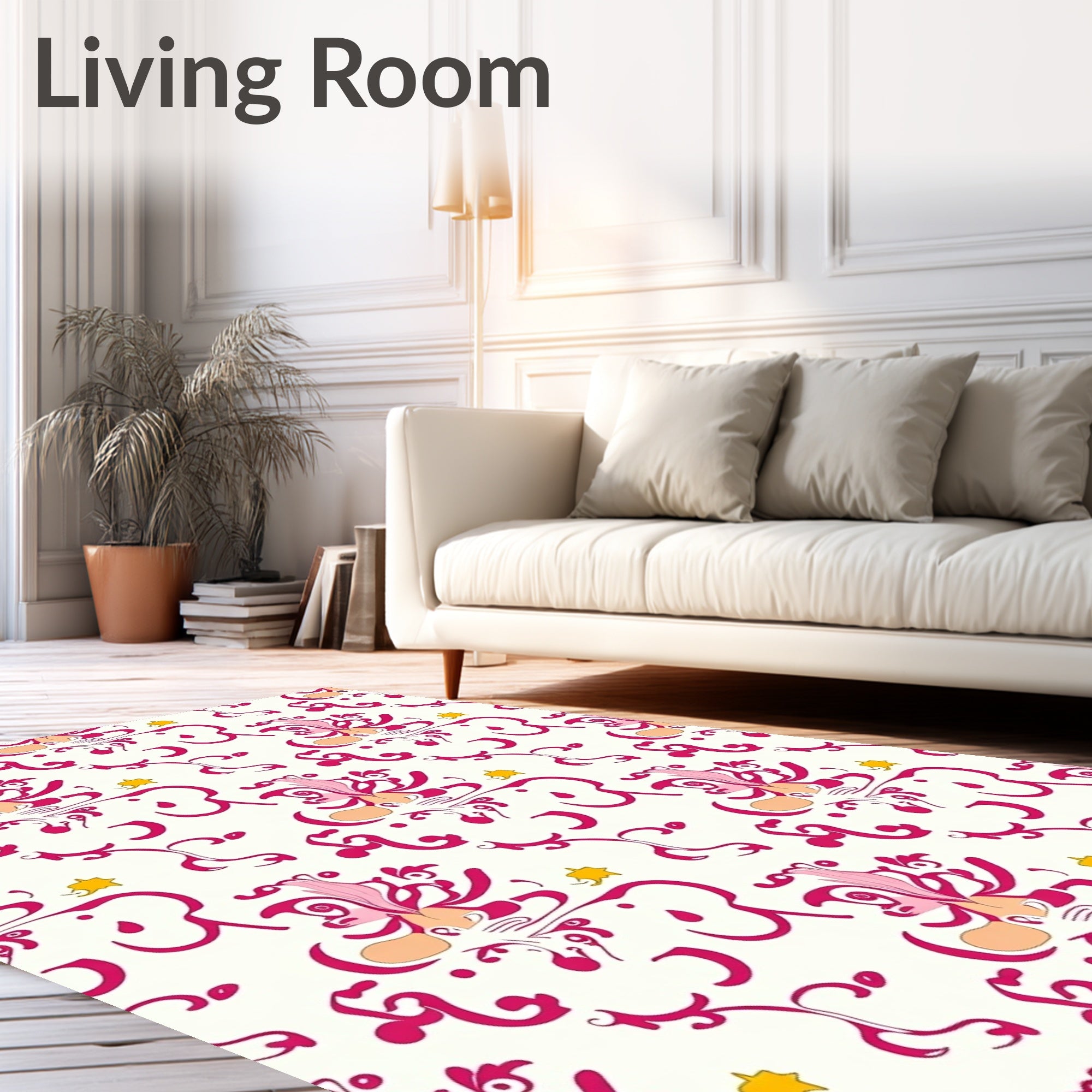 Whimsical Pink Floral Swirl Pattern Rug