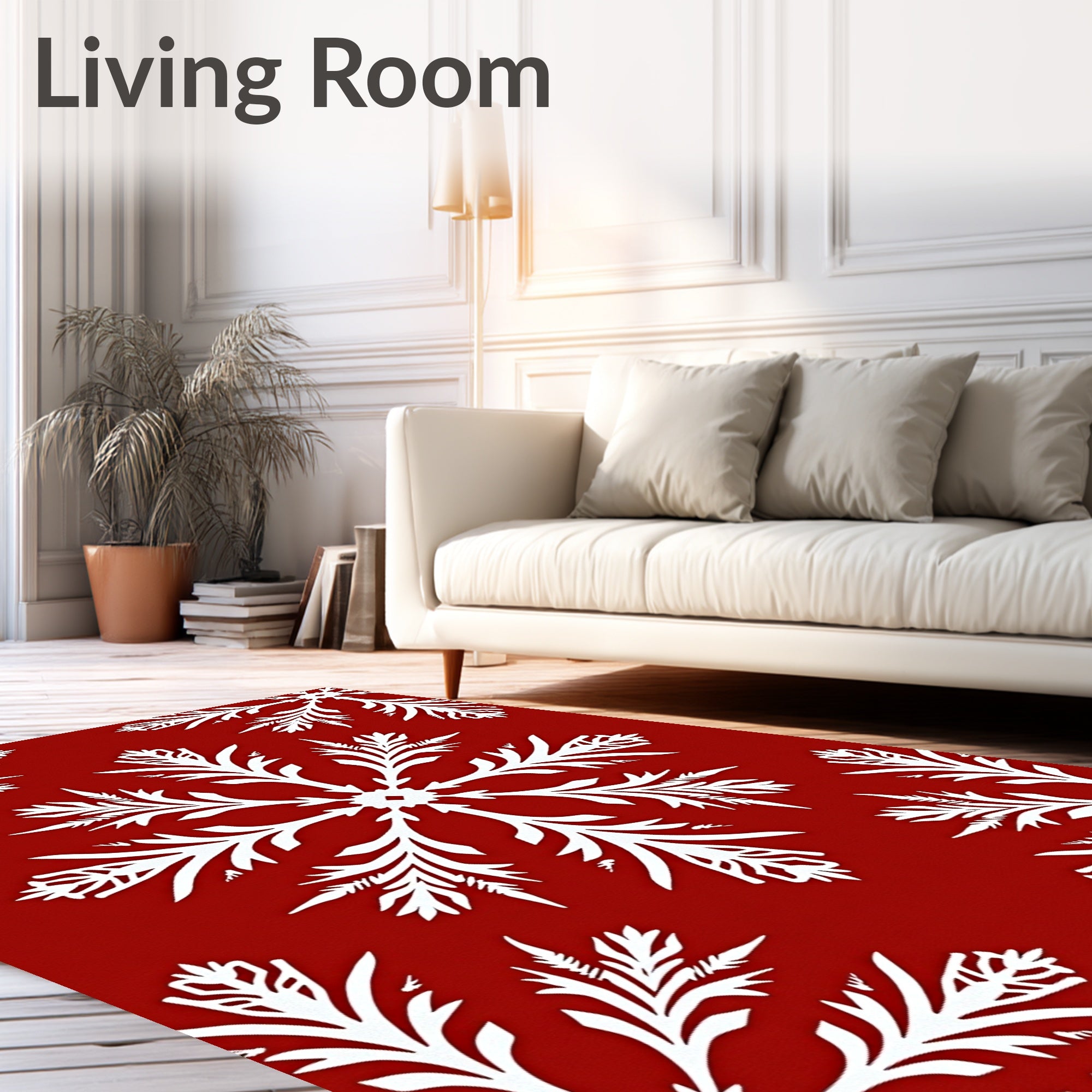 White Snowflakes on Red Pattern Rug
