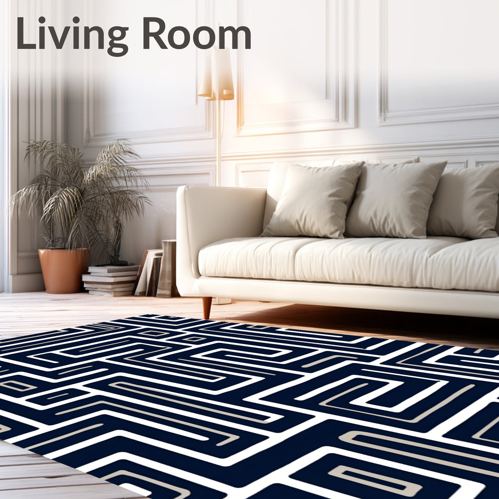 Maze Pattern White Sand Lines Rug