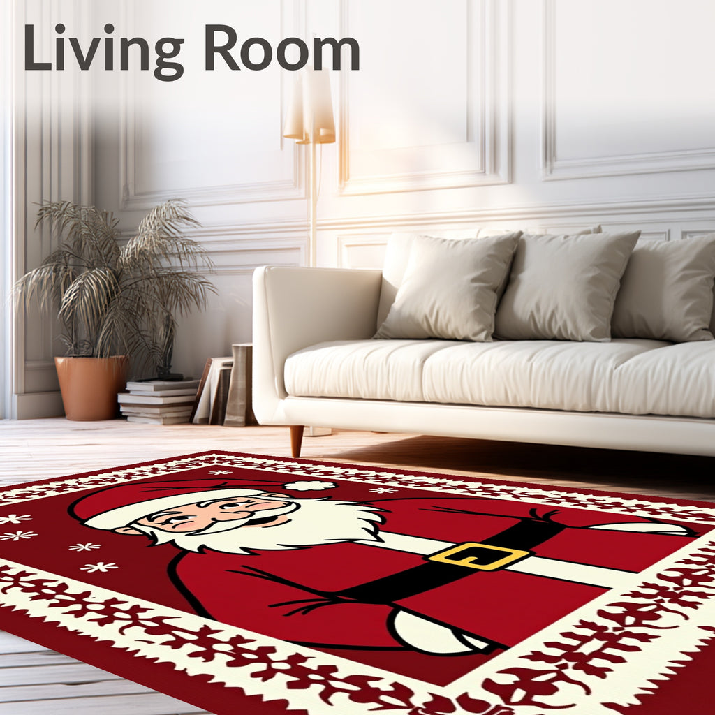 Festive Santa Claus Floral Border Design Rug