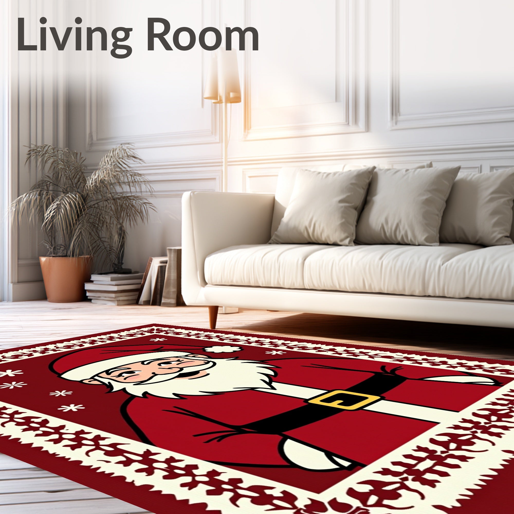 Festive Santa Claus Floral Border Design Rug