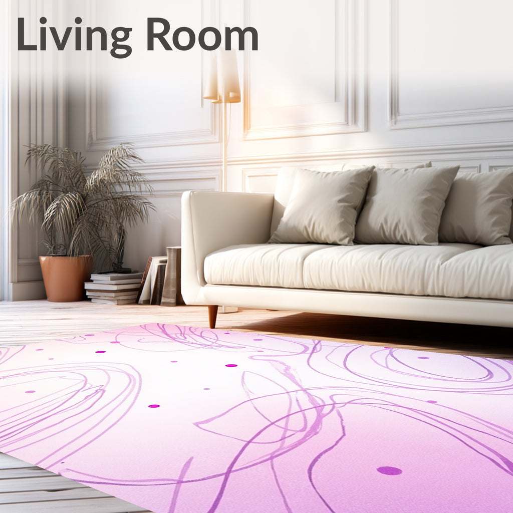 Abstract Swirls Pink Polka Dot Design Rug