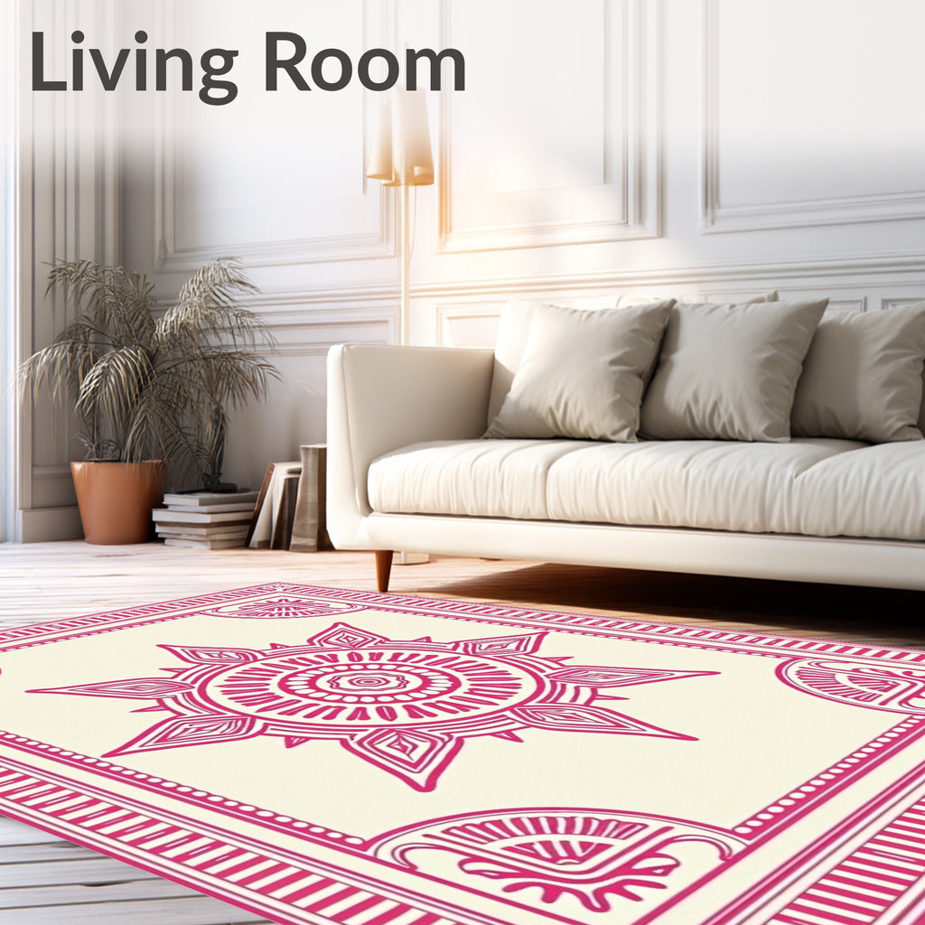 Radiant Sunburst Geometric Border Rug