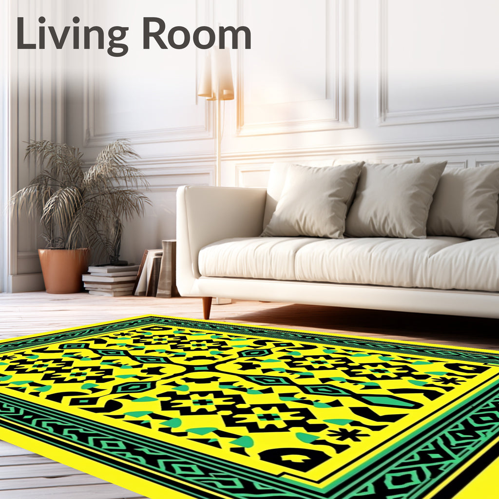 Bright Yellow Geometric Tribal Rug