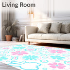 Pastel Bunny Floral Outline Design Rug