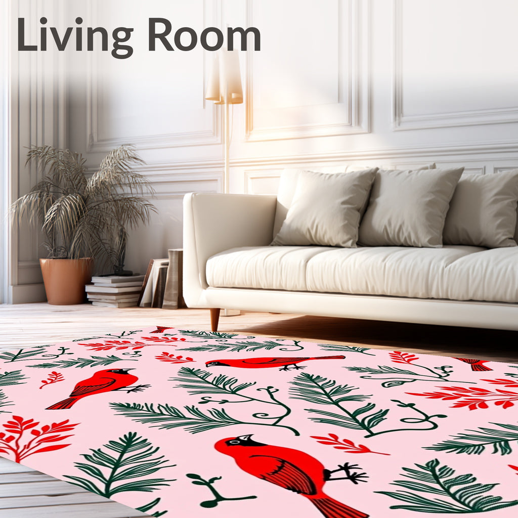 Red Cardinal With Green Foliage Pattern Rug