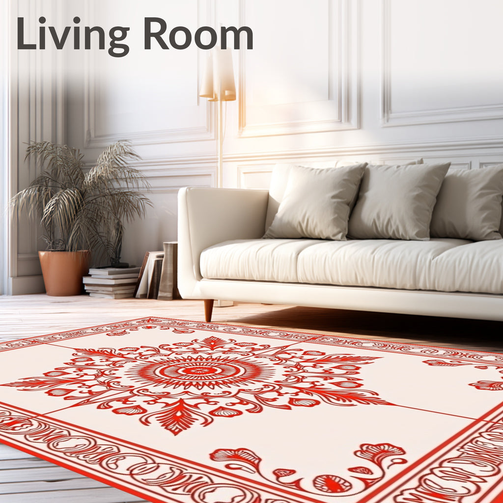 Crimson Geometric Mandala Floral Pattern Rug