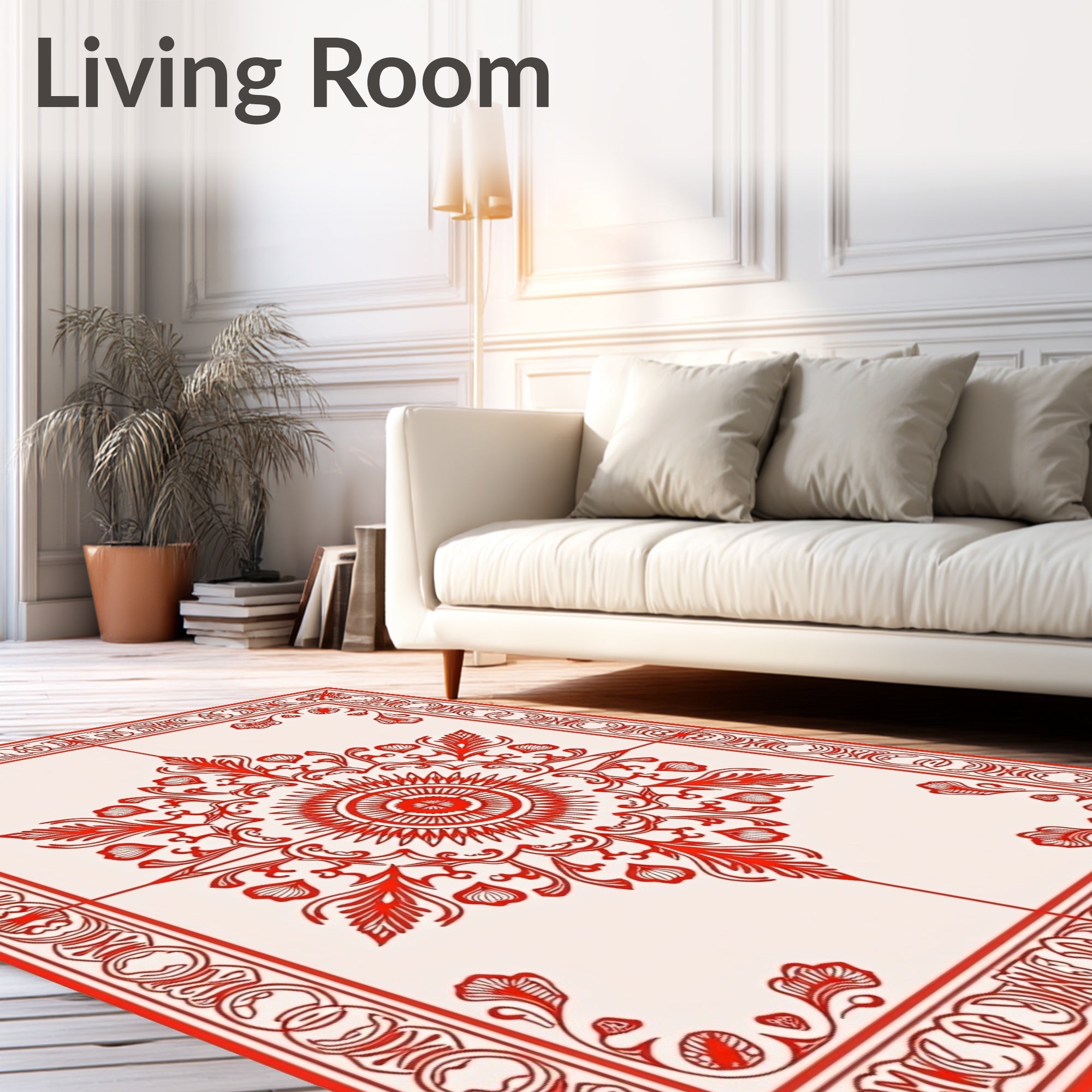Crimson Geometric Mandala Floral Pattern Rug