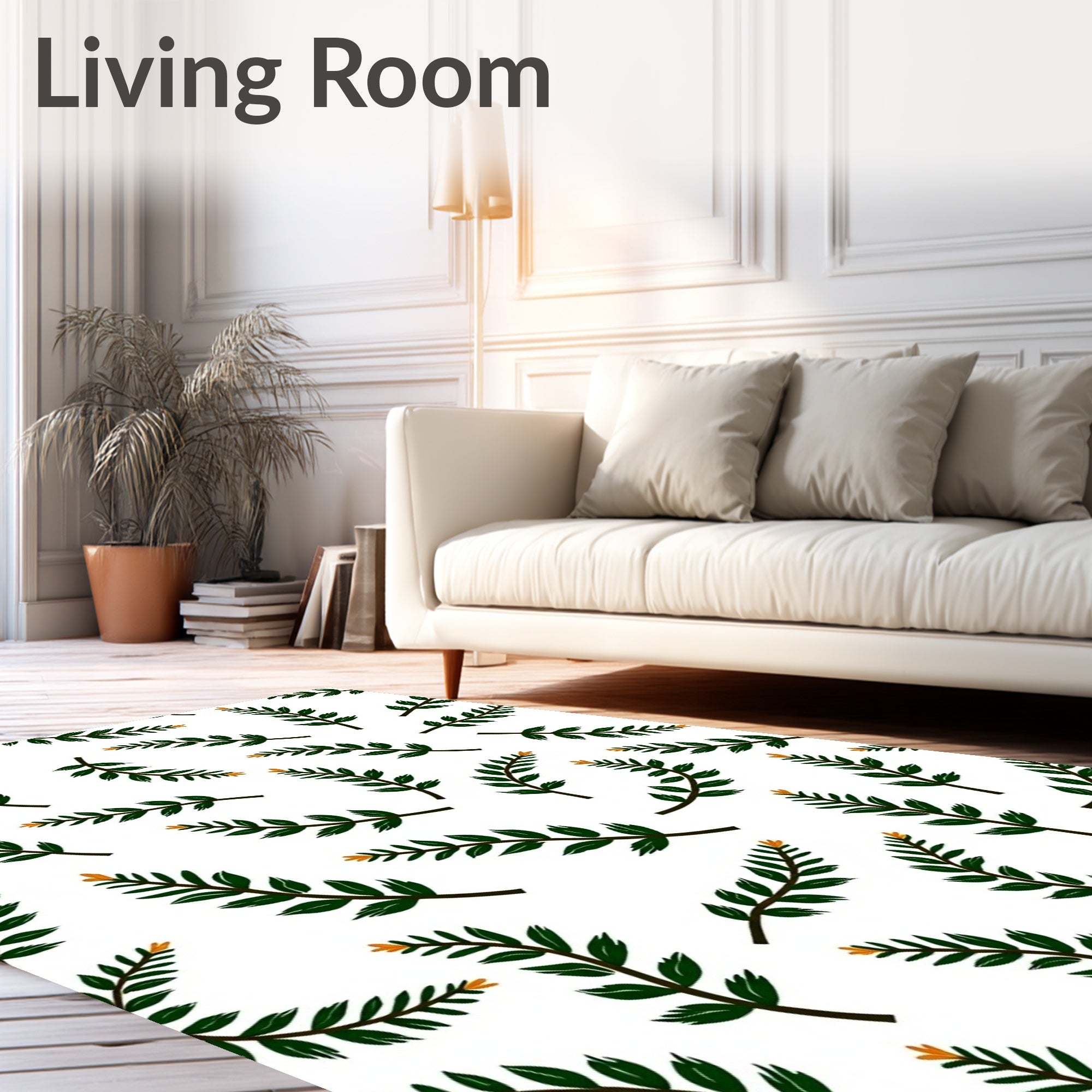 Green Leafy Branch Arrangement Rug