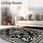 Classic Black Cream Scrollwork Motif Rug