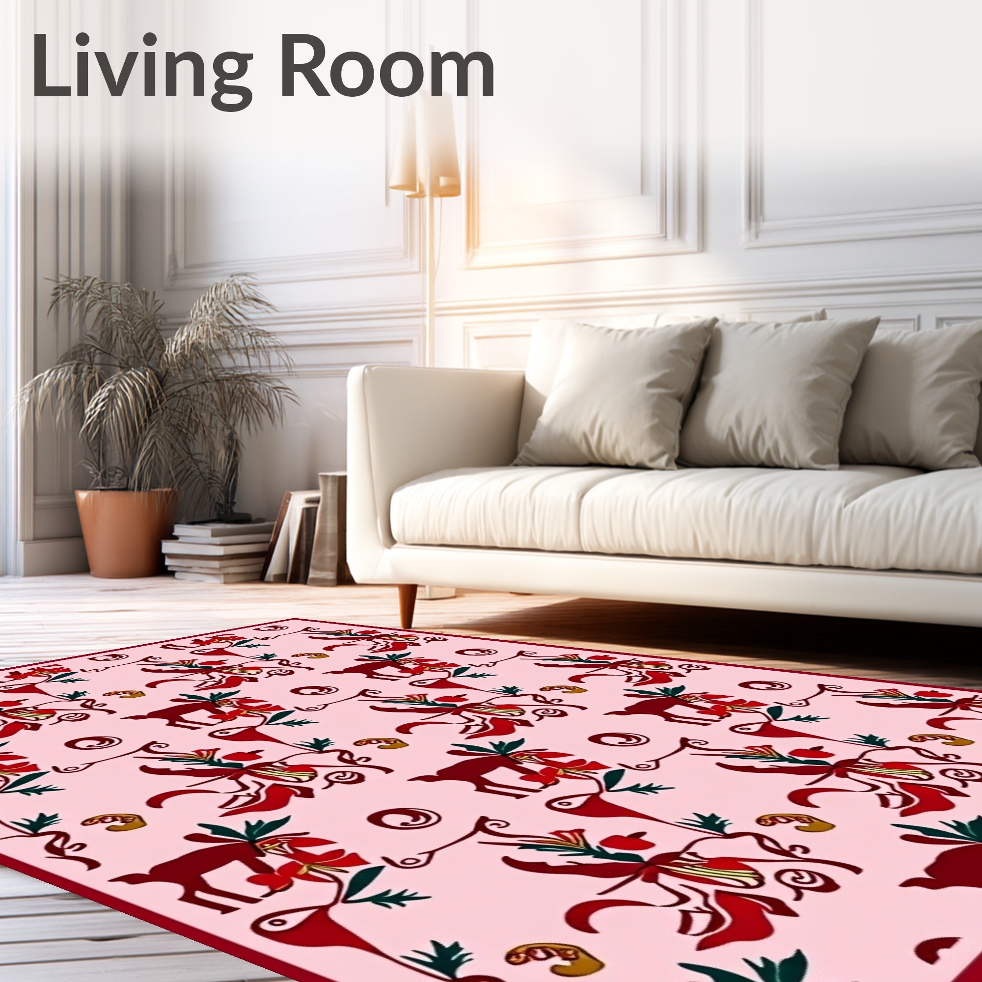 Whimsical Red Deer Floral Garden Rug