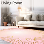 Elegant Gold Swirl Soft Rose Design Rug