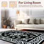 Ornate Black White Floral Medallion Rug