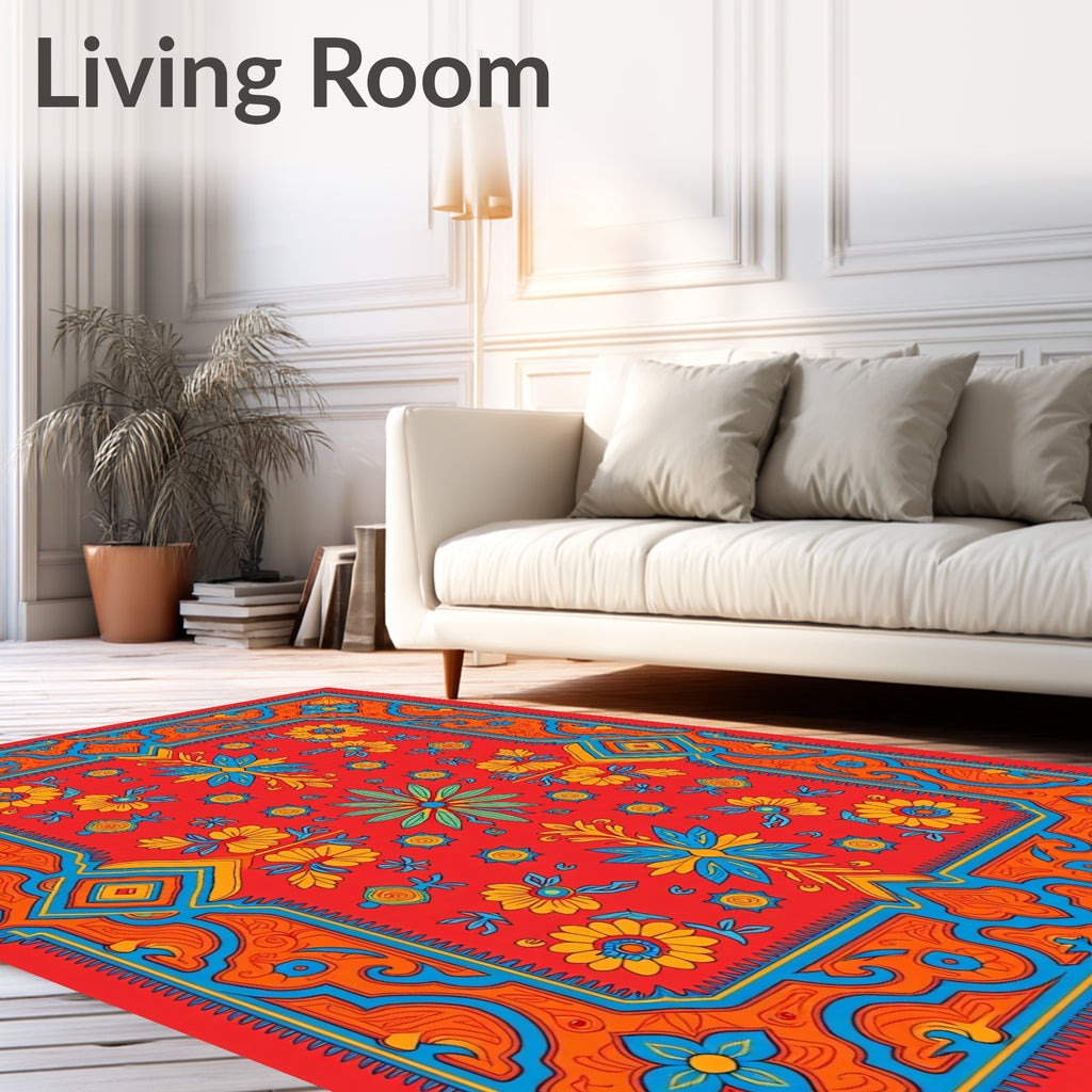 Vibrant Floral Geometric Pattern Rug