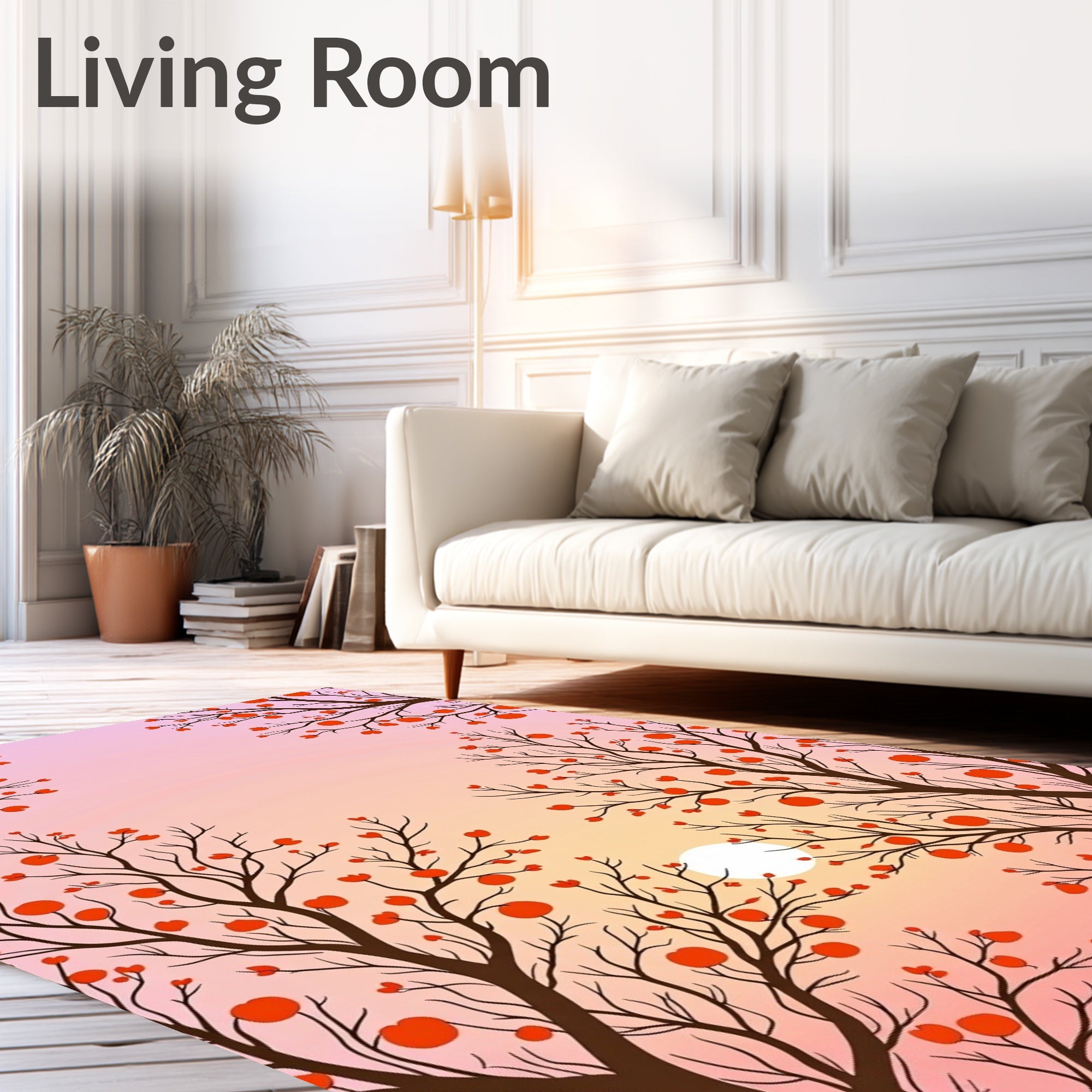 Orange Fruit Tree Silhouette Sunset Rug