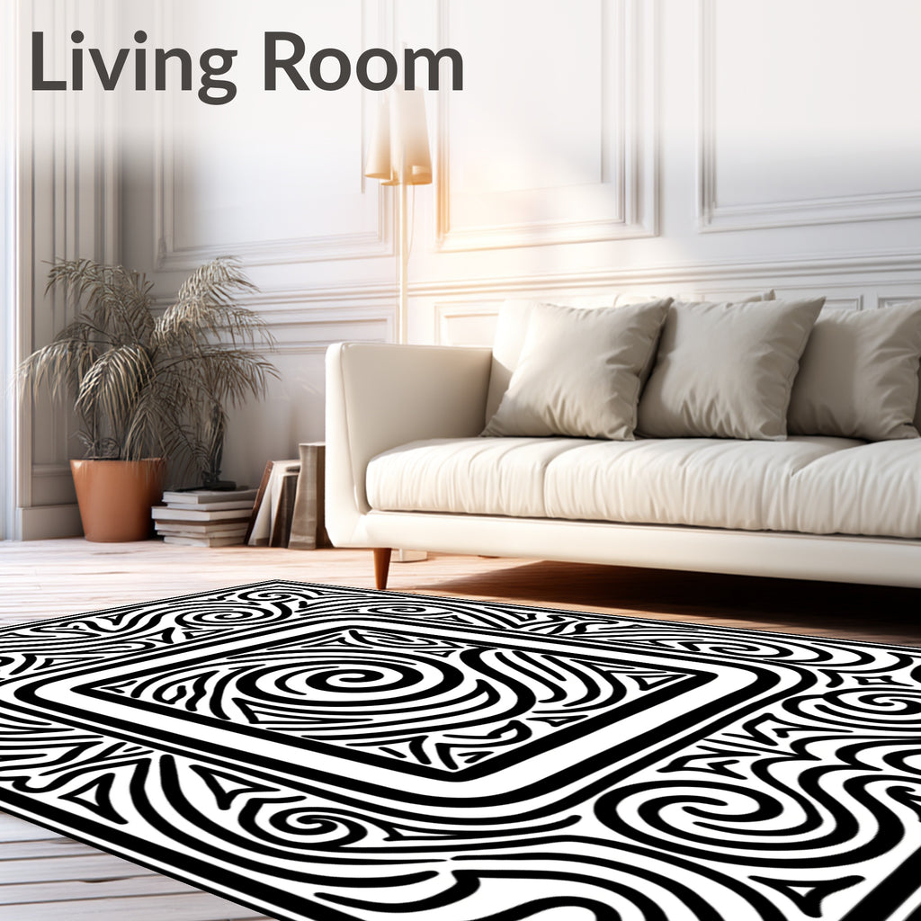 Bold Swirls Triangles Square Design Rug