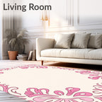 Elegant Pink Floral Swirl Border Rug