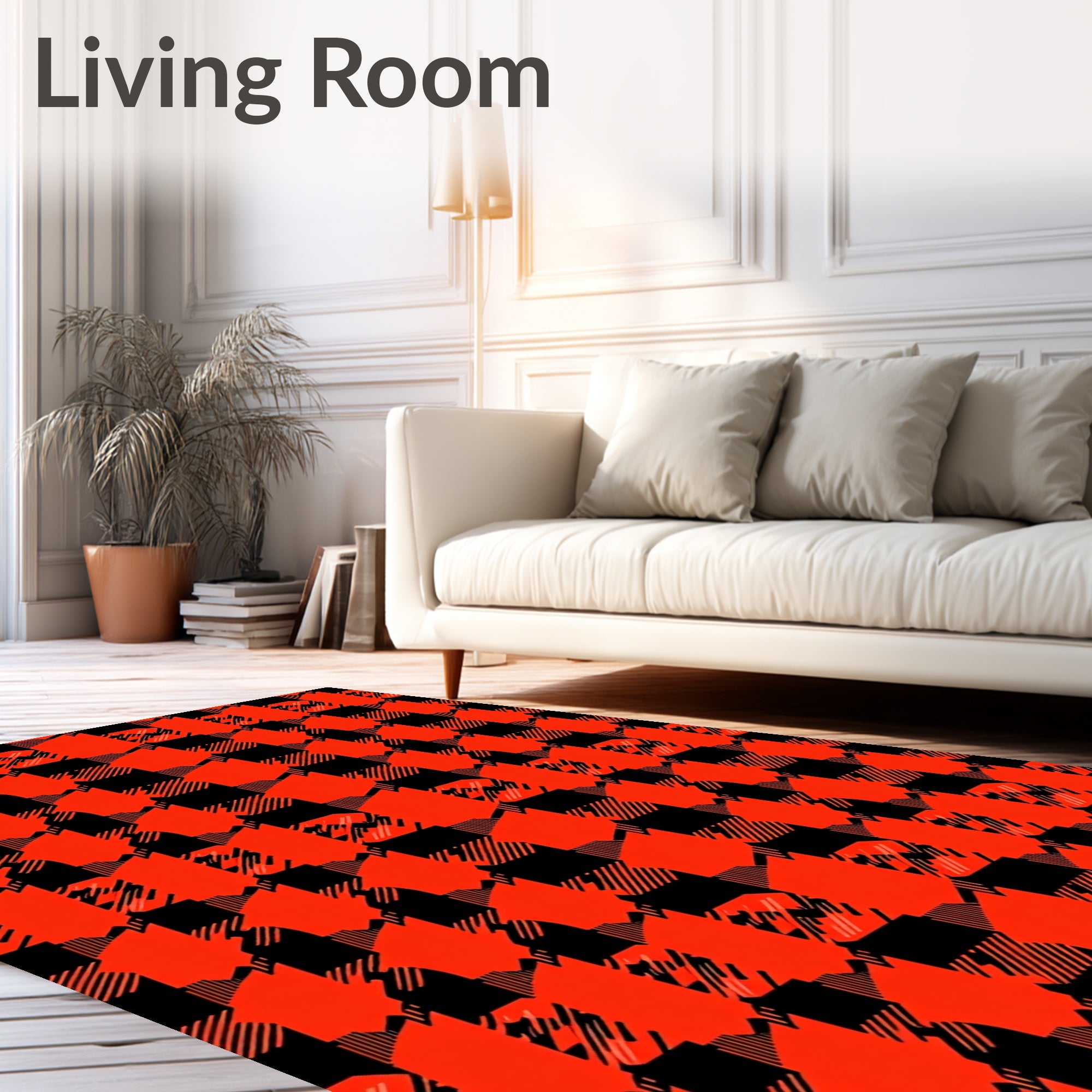 Bold Red Black Houndstooth Pattern Rug