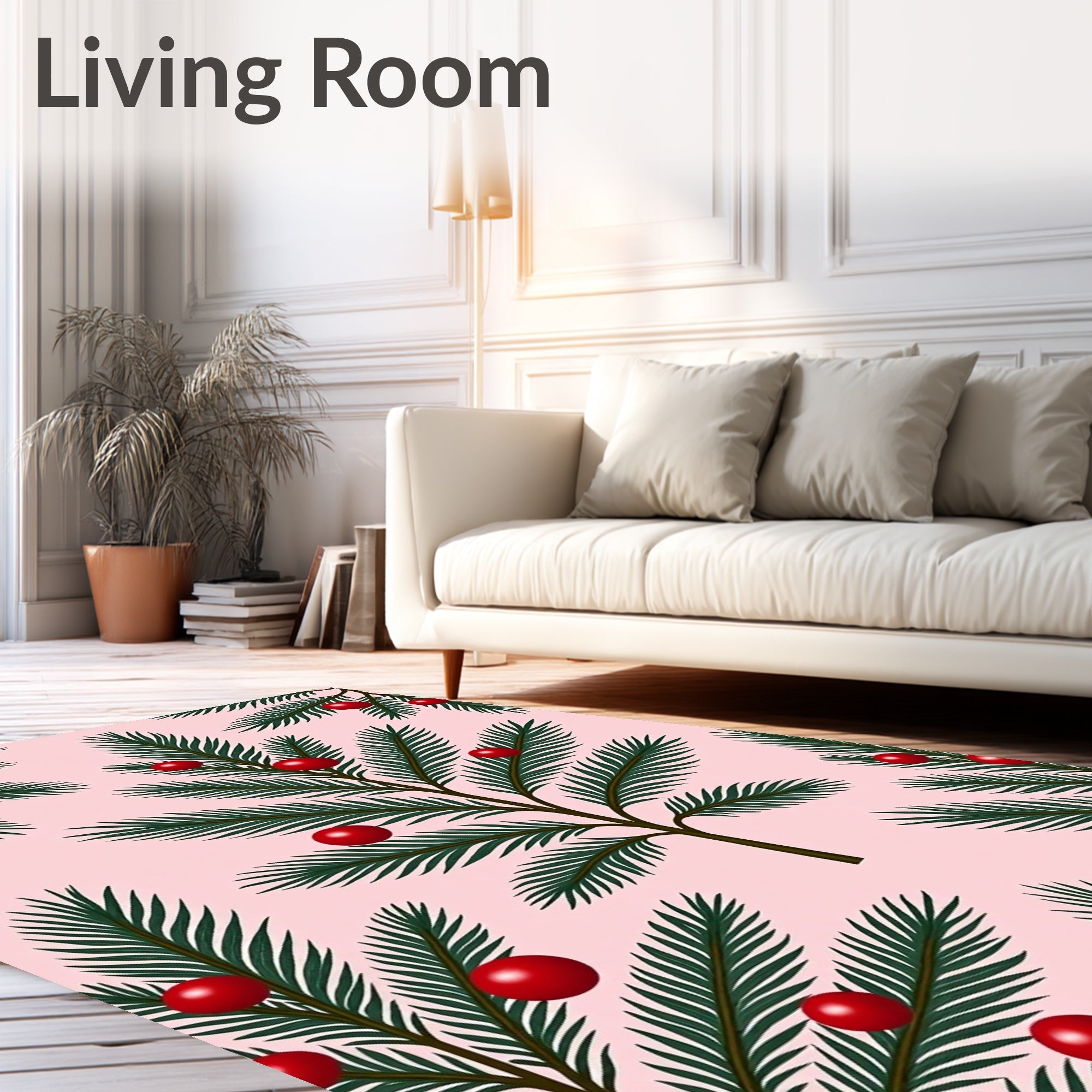 Christmas Pine and Red Berry Sprigs Rug
