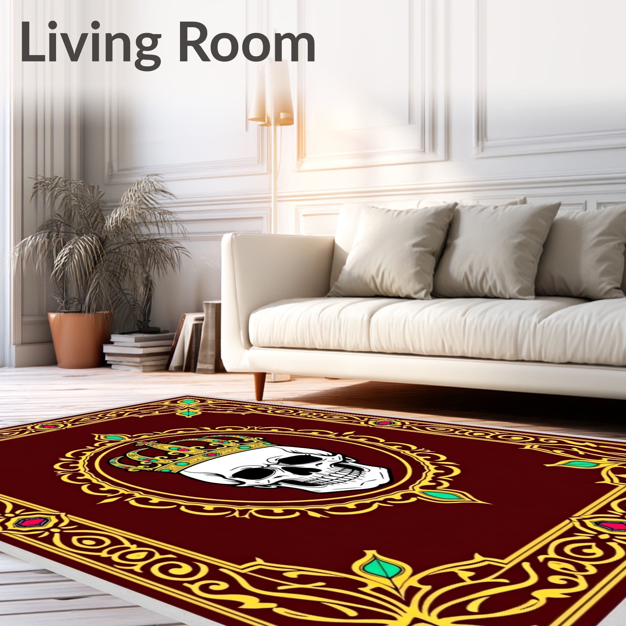 Ornate Skull Crown Emblem Rug