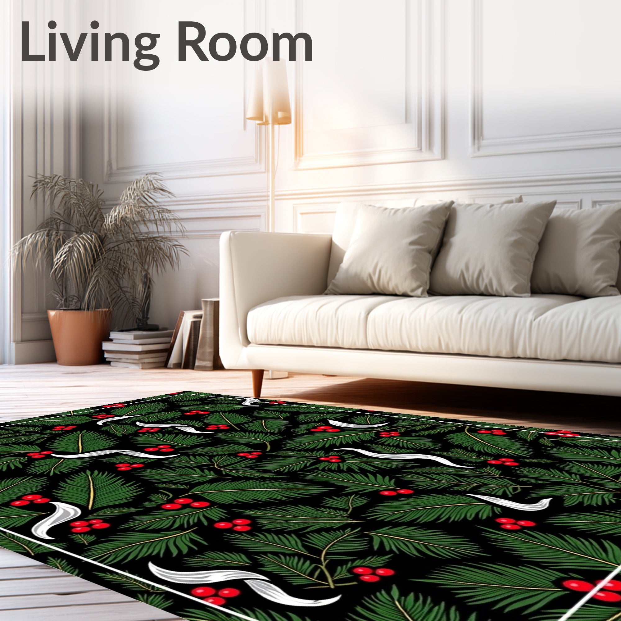 Green Fern and Red Berry Foliage Rug