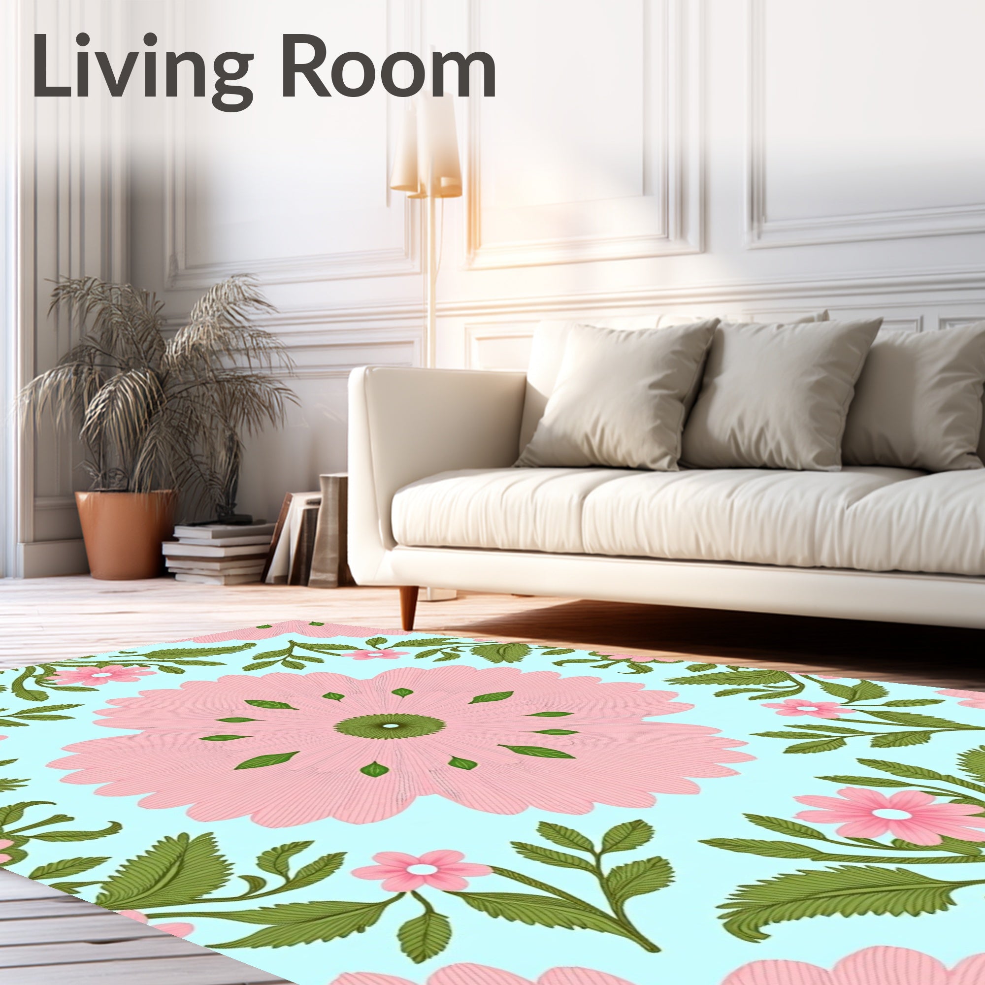 Pink Floral Branches Pattern Rug